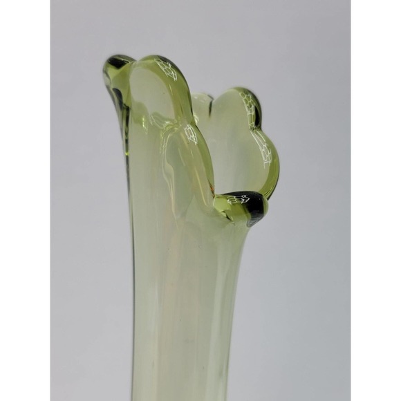Fenton Swung Vase Petal Base Green 13 3/4 In Tall - Picture 5 of 12